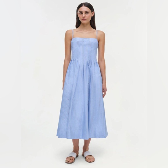 NEW SIMKHAI Kittiya Cotton Midi Dress in Harbour Blue Stripe | US 2 UK 6 - Picture 5 of 14